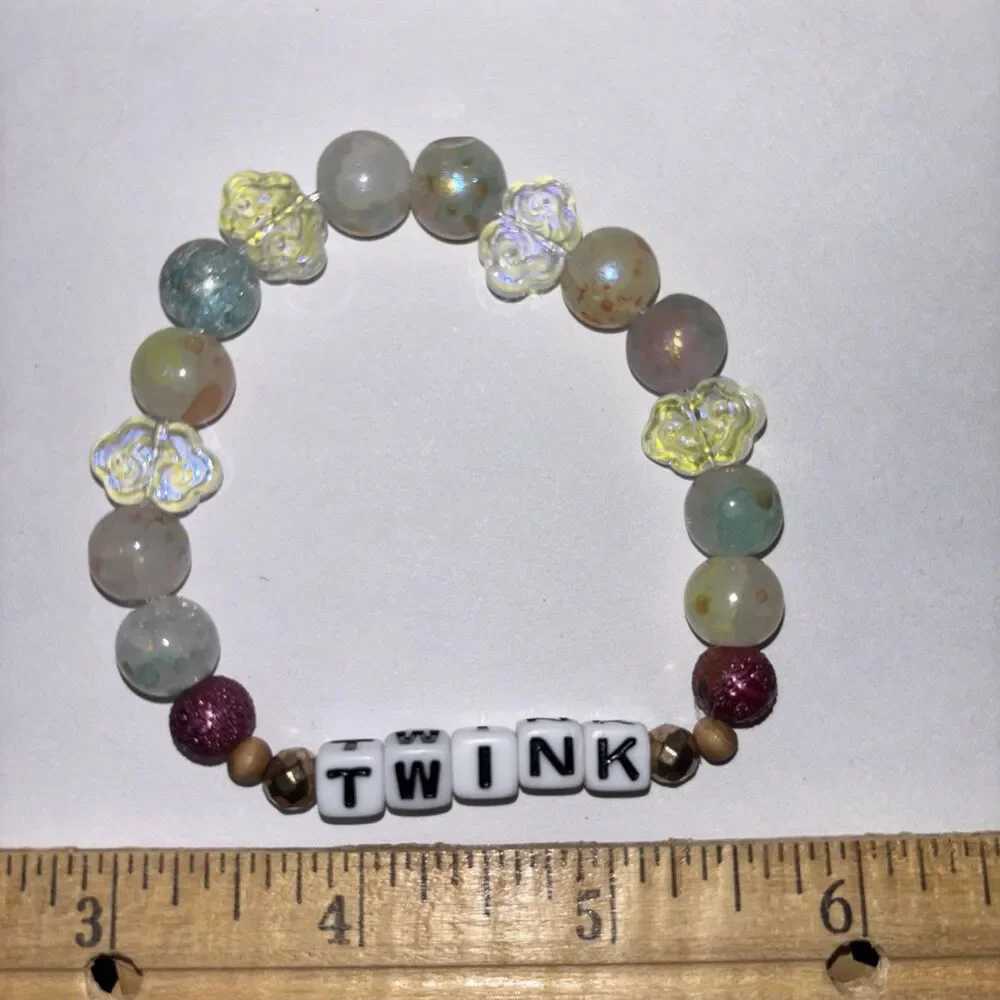 Mens Handcrafted Beaded Stretch Bracelet Green TWINK Letter Beads adult humor